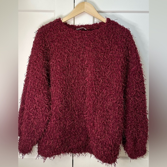 Zara Sweaters - Oversized Burgundy Fuzzy Sweater